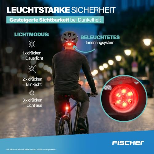 FISCHER Erwachsene Fahrradhelm, Radhelm, Cityhelm Urban Levin, S/M, 52-59cm, grau, mit beleuchtetem Innenring-System – Ansicht 5