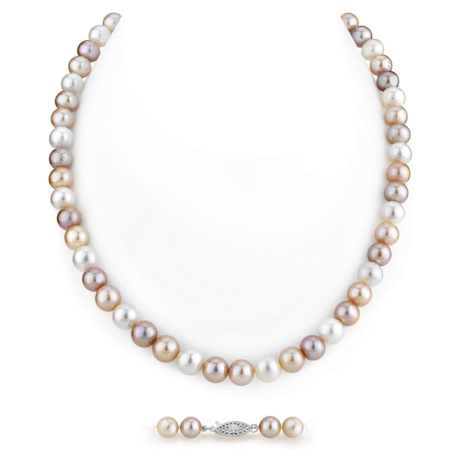 The Pearl Source Freshwater Pearl Necklace for Women - Pearl Strand Necklace | Multi-Color Pearl Necklace with Genuine Cultured Pearls