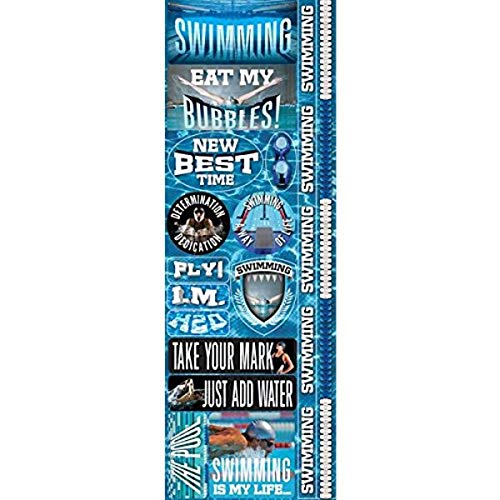 Reminisce Real Sport Die-Cut Cardstock Combo Stickers, 4.25 by 13-Inch, Swimming