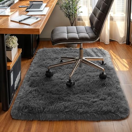 Grey 3' x 2' Modern Fluffy Area Rug for Bedroom, Living Room, Kids Playroom, Nursery Room, Teen Living Room, Dorm