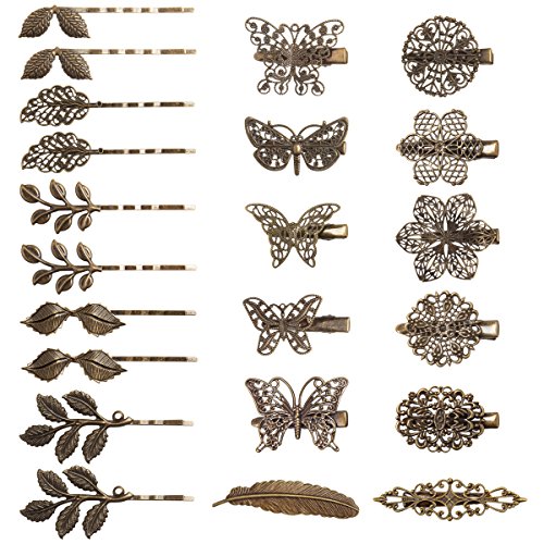 Barrettes for Women Kicosy 22 Pieces Hair Barrettes for Women Hair Clips Vintage Barrettes Bronze Leaf Bobby Pin Flower Butterfly Heart Hair Pins for Women, Mix Styles