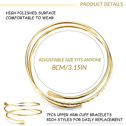 FIBO STEEL 7 Pcs Gold Plated Arm Cuff Upper Arm Band Cuff Bracelet Armband Set Adjustable Simple Coil Bangle for Women2