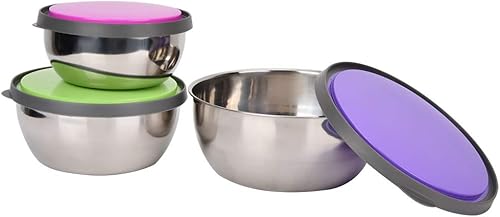 Miniatura 6 de Juego de 3 tazones de acero inoxidable multicolor, cuenco de almacenamiento de alimentos con tapa hermética sellada, contenedor de caja de alimentos