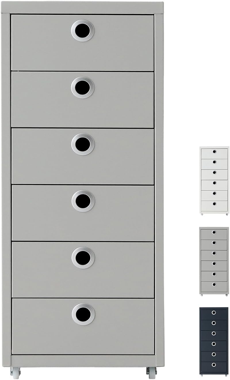 Rolled Storage Cabinet, 6-Tier Small Size Steel Office File Cabinet, Under Desk Multipurpose Organizer, 11 x 16.1 x 27 Inches, Assembly Required, for Home Office, Bedroom - Light Gray