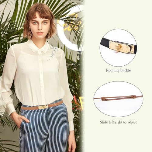 Image of Ovekaut Women Skinny Leather Belt Solid Color Alloy Turn Lock Adjustable Waistband for Dresses Jeans Coats