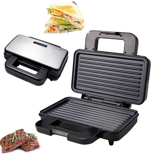 Electric Grill Maker, 1000W Double-Sided Heating, Non-Stick Plates, LED Indicator for Sandwiches, Chicken, Panini, Grilled Fish, BBQ