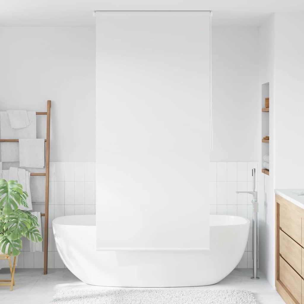Duschrollo 100x240 cm weiß, wasserabweisendes Badrollo aus PEVA, Sichtschutz für Dusche und Badewanne, Duschvorhang Ersatz mit Kettenzug