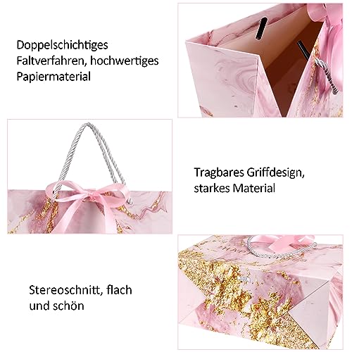 Newofview 3 Stück Geschenktüten, 25x20x12cm Geschenktasche, Geschenktüte mit Henkel und Schleifenbändern, Papiertüten Partytüten Geschenk Tüten für Geburtstag, Weihnachten, Hochzeit, Neujahr