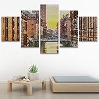 SIGNWIN 5 Panel Canvas Wall Art Modern Art Architecture & Maps Building Contemporary Expressive Multicolor Photography for Home Decorations Ready to Hang - 60