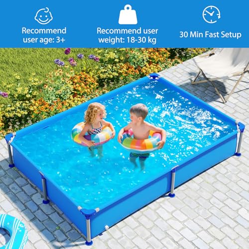 SOARS Rechteckiger Rohrpool, Aufstellpool 228 X 159 X 42 CM, Metallstruktur, langlebiges PVC, mit Filter, für Kinder ab 3 Jahren, Blau