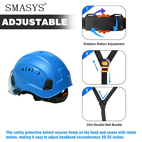 Smasys Safety Hard Hat Abs Helmet Adjustable With Visor 6-Point Suspension Perfect For Construction(Blue,Smoked Visor) #TOP3
