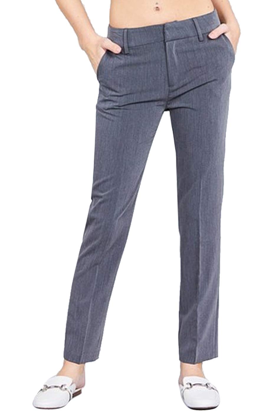 2LUV Womens Solid Casual Straight Leg Long Woven Pants Grey M