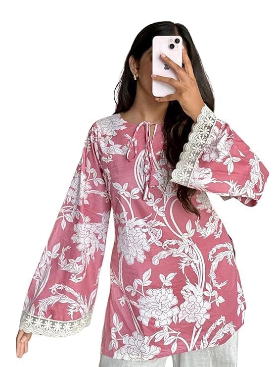 Image of Avayayat Women's Printed Short Kurti for Girls | Regular Wear Flared Tunic Top | Stylish & Comfortable Rayon Kurti