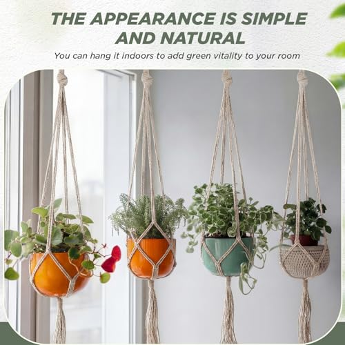 Image of EBOOT 2 Pack 48 Inch Large Macrame Plant Hanger Rope to Hang Flower Pot Plant Holder for Indoor Outdoor Decorations, 4 Legs (Ivory White)