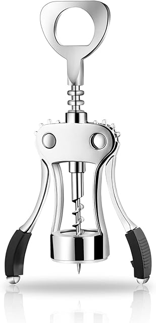 Kyraton Wine Corkscrew, Stainless Steel All in one Wing Corkscrew, Self Centering Worm Bottle Opener, Multifunctional Wine Opener for Beer Bar Restaurant Waiters, Set for 1