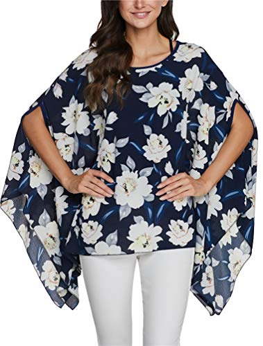 Nicetage Women's Chiffon Caftan Poncho Tunic Top Floral Printed Shirt Cover Up Bohemian Batwing Blouse LF-Batwingtop-10060