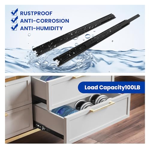 Image of LONTAN 1 Pair Black Side Mount Drawer Slides 12 Inch Heavy Duty Rails