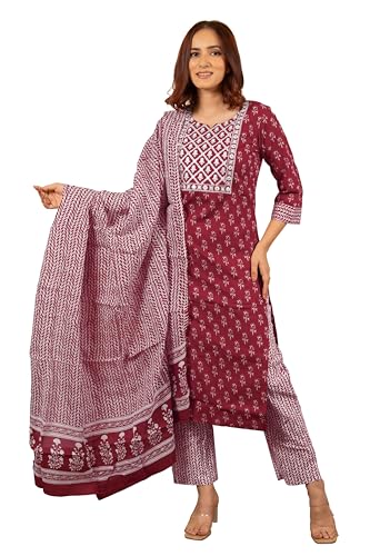 Image of MIRCHI FASHION Pure Cotton Women Straight Batik Print & Mirror Work Kurti Set with Dupatta and Pant