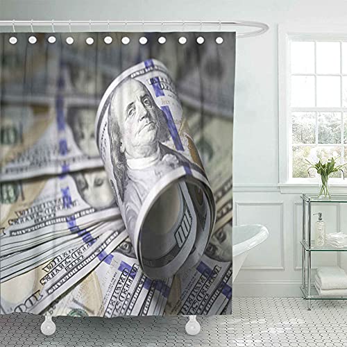 Emvency Fabric Shower Curtain Curtains With Hooks White Money Roll Of Hundred Dollar Bill On Banknote Benjamin Monetary Reserve Usd 100 60"X72" Waterproof Decorative Bathroom #TOP1