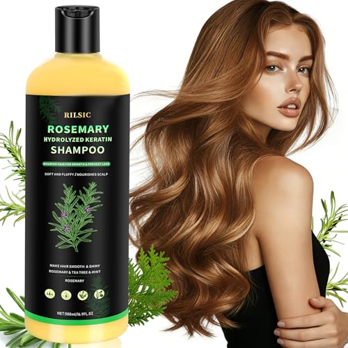 Champú de romero 500 ml para el crecimiento del cabello, champú natural de romero contra el cabello graso, romero hidrolizado queratina champús para la caída del cabello, cabello fino, mujeres y