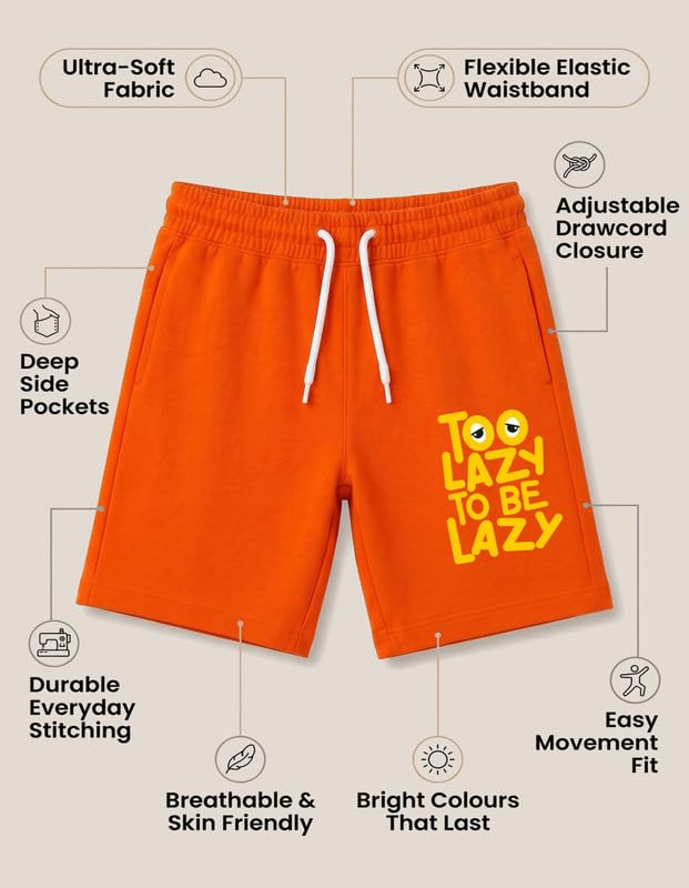 Image of Nusyl Solid & Printed Cotton Blend Shorts for Boys | Comfortable Casual Shorts | Soft Breathable Fabric with Elastic Waistband | Relaxed Fit | 2-16 Years | Multiple Colors