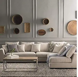 ES ESPINHO Benitez Solid Sal Wood Fabric Upholstered 5 Seater Interchangeable Modular, Sectional, Corner L Shape Sofa Set for Living Room, Off White Color