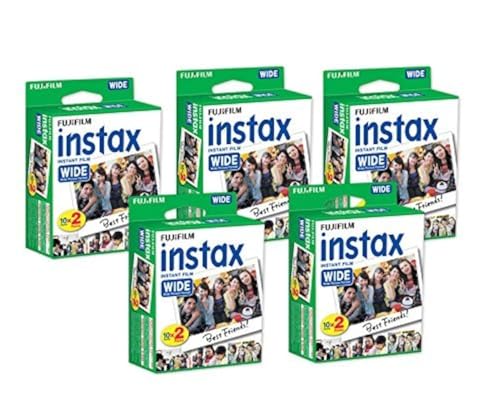 Fujifilm Instax Wide Film for Fuji Instant Film Camera, 5 Pack Twin Pack of Instax Films(total 100 Sheets)