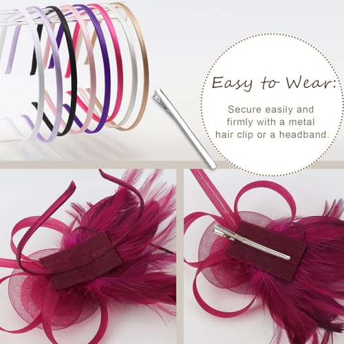 Image of DRESHOW Fascinators Hats for Women Tea Party Fascinator Hats Vintage 50s Headwear Cocktail Wedding Church Derby Hat