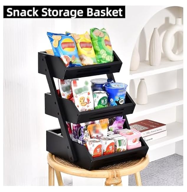 3-Tier Bamboo Fruit Basket, Kitchen Counter Organizer - Vegetable & Snack Holder, 15mm Thick - Self-Assembly