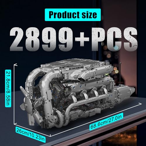 Mould King 10168 Technik V8 Motor, 2899 Teile High-Tech Doppel-Turbo-Motor Modell, Groß V8-Zylinder Motorblock Klemmbausteine Bauset
