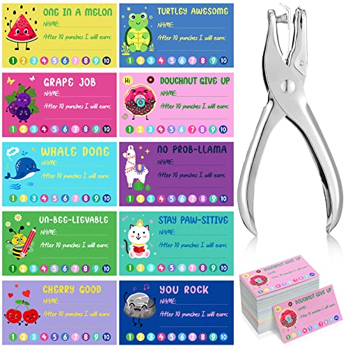Teling 200 Pcs Punny Reward Punch Cards Behavior Punch Cards with Hole Punch Kids Behavior Reward Chart Positive Loyalty Cards for Classroom School Students Kids Teachers 3.5 x 2 Inch 10 Styles
