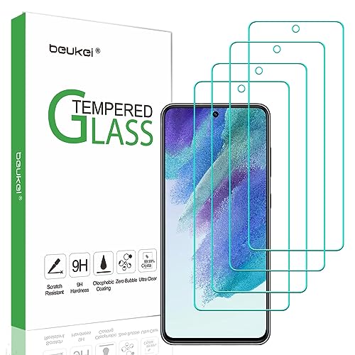 beukei (4 Pack) Compatible for Samsung Galaxy S21 FE 5G / Galaxy S21 FE (FE Model Only) Screen Protector Tempered Glass Touch Sensitive Case Friendly 9H Hardness