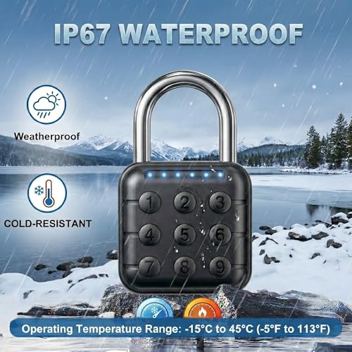 Image of Combination Padlock - Combination Lock with 6-Digit Code, Digital Padlock with Keyless Entry, IP67 Waterproof Zinc Alloy Lock for Locker, Gym, Travel, Outdoor, Gate (Black)