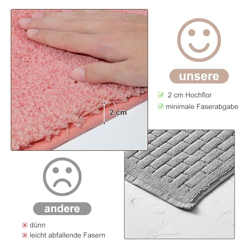 SOANNY Badematten Set 2-teilig, rutschfest & Waschbar, Luxus Dicke Mikrofaser Badezimmerteppich, 50x80 cm Badvorleger & 50x50 cm Toilettenmatte, Rosa – Bild 5