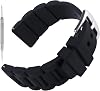 SANWA Mens 26mm Black Silicone Rubber Diver Watch Band Waterproof Sport Stainless Steel Black Buckle