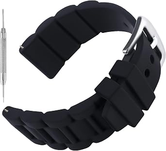 SANWA Mens 26mm Black Silicone Rubber Diver Watch Band Waterproof Sport Stainless Steel Black Buckle