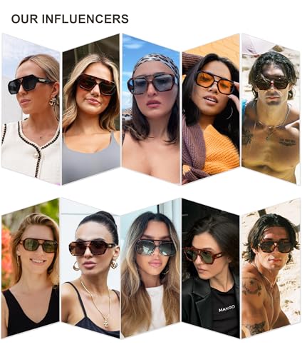 SOJOS Trendy Aviator Sunglasses for Womens Mens Polarized,Hexagonal Square Double Bridge Designer Inspired Sun Glasses SJ22882