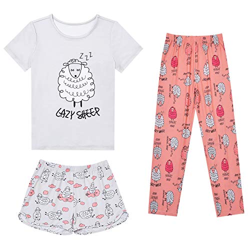Image of Mirawise Girls 3 Pc Pajamas Sleepwear Cotton Pjs Clothes Set 4-13 Years