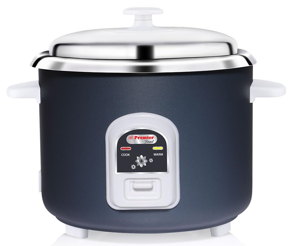 Image of Premier Feast SD Auto Electric Rice Cooker and Warmer ERC1308| Double Warmer Function 1000W | 2.8Ltr 12 Cups Cooks upto 1800 grams Raw Rice|Capacity Serves for 8-10 Persons | 304 Stainless Steel cooking Pan|Cool Touch Handle|LED Indicators|Matte Grey|Measuring Cup| Spatula | Energy Efficient Cooking|Multipurpose Cooking Pot with Steamer.