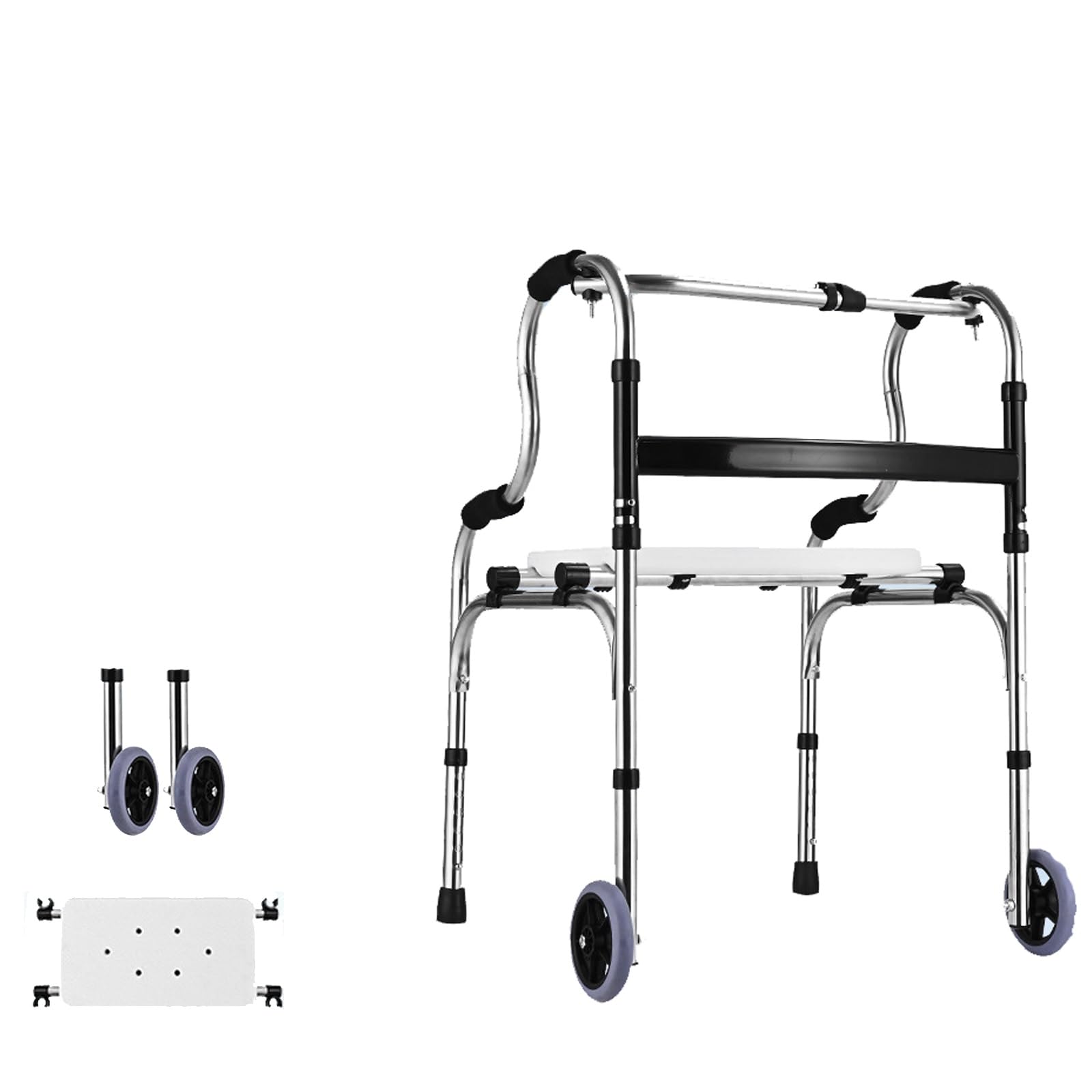 Andadores para Personas Mayores, andadores Verticales Ligeros, Andador Plegable con Asiento y Ruedas, 6 Niveles de Ajuste de Altura, Capacidad de Carga de 120 kg