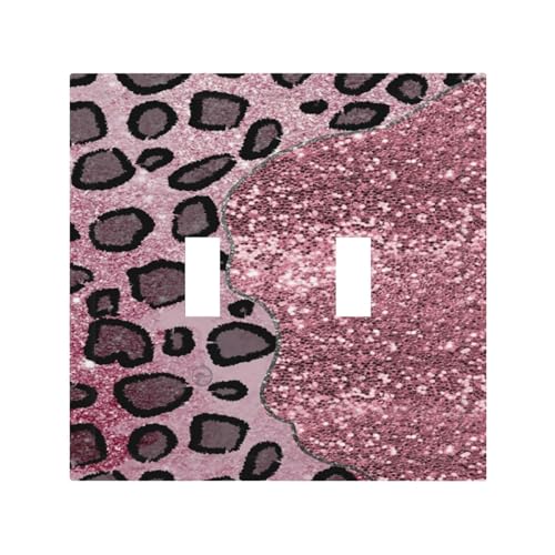 Placa de interruptor doble leopardo rosa y diamantes con brillo para pared 2