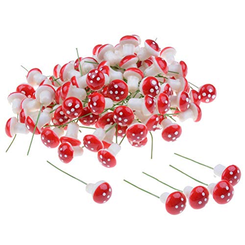 HonXins 100pcs Mini Red Mushroom Garden Ornament Miniature Plant Pots Fairy DIY Landscape Bonsai Plant Gardening Decor Stakes