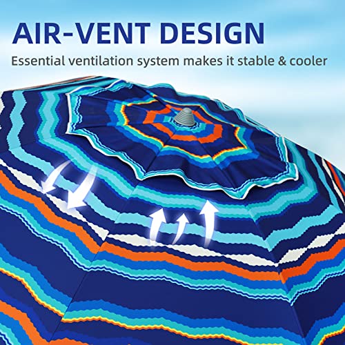 Image of AMMSUN 7ft Heavy Duty High Wind Beach Umbrella Parasols with Sand Anchor Vent Tilt UV 50+ Sun Protection Portable Outdoor Sunshade Umbrellas Carry Bag for Patio Garden Pool Backyard Blue