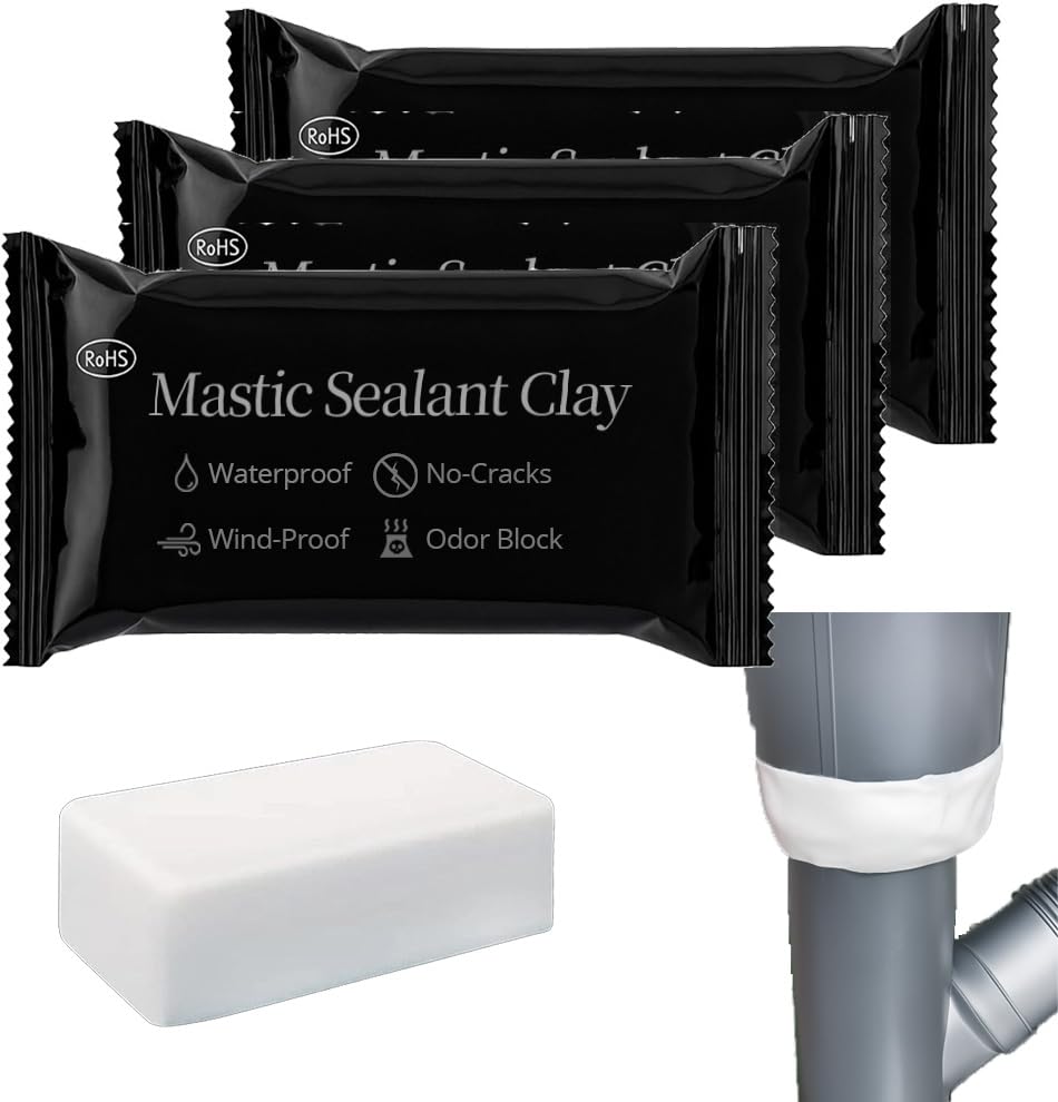3 paquetes de masilla selladora de mastic blanco  masilla impermeable para plomeros y masilla moldeable de secado al aire para espacios de tuberías,