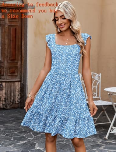 Image of Zeagoo Womens Summer Dress Casual Ruffle Tiered Floral Square Neck Sundresses Beach Boho Mini A-line Dress 2026 with Pockets