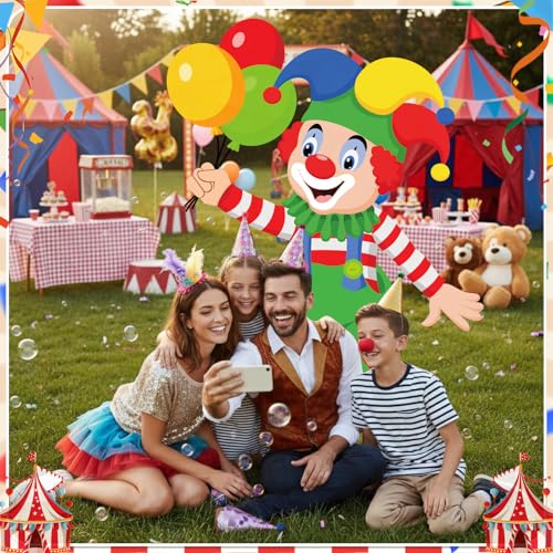 Image of Qunclay 4ft Circus Clown Cardboard Cutout Carnival Party Decoration Life Size Clown Photo Booth Prop Stand up Display Backdrop Decor for Carnival Birthday Party Supplies