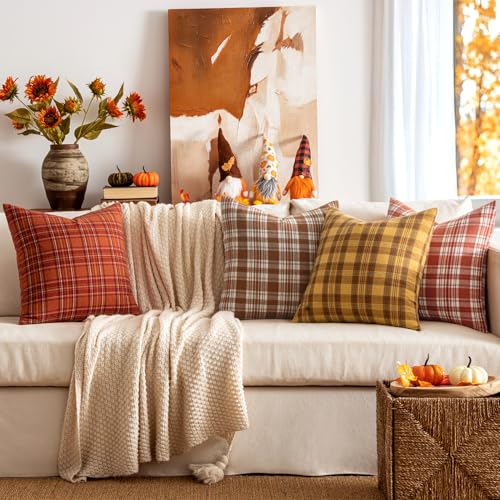 Image of MIULEE Fall Plaid Pillow Covers Scottish Tartan 12x20 Burnt Orange | Set of 2 Fall Decorations Lumbar Cushion Covers, Farmhouse Winter Home Decor, for Thanksgiving Sofa Couch Bed Living Room