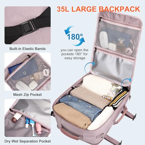 PIJUSHI Travel Backpack for Women Flight Approved Carry on Bag 16 inch Laptop Personal Item Daypack with Shoe Compartment(PE038 Light Purple)3