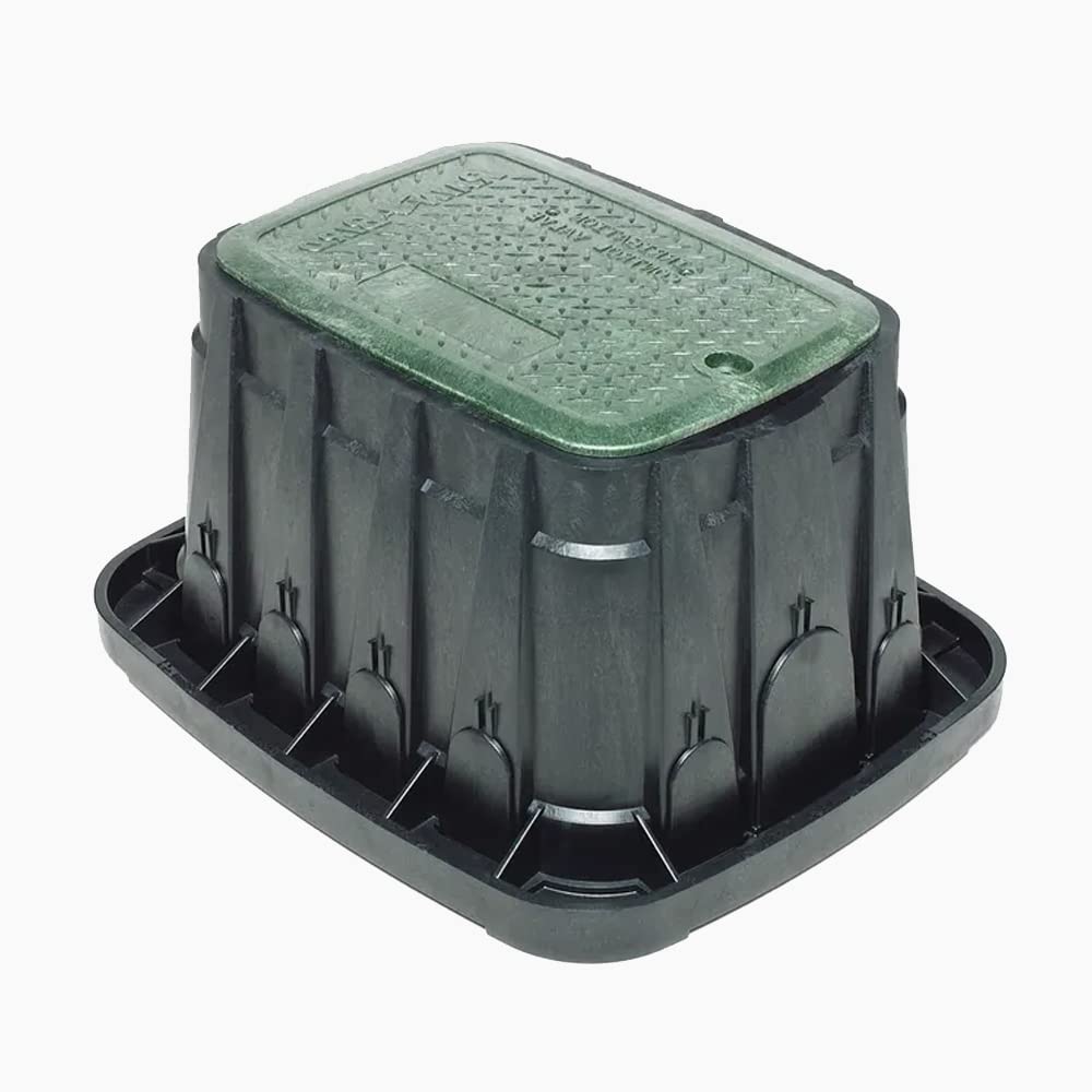 Arqueta HDPE Jumbo con cuerpo negro y tapa verde con Tapa de Cierre con Tornillo [70 x 53 x 31cm] 2 lengüetas grandes, tuberías hasta 75mm + 11 lengüetas tuberías hasta 0,5cm.