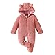 Yassiglia Baby Jungen Mädchen Strampler Herbst Winter Plüsch Overall Niedlich Bärenohr Schneeanzug Neugeborene Warmer Jumpsuit mit Kapuze und Reißverschluss (Rosa, 6-9 Months)